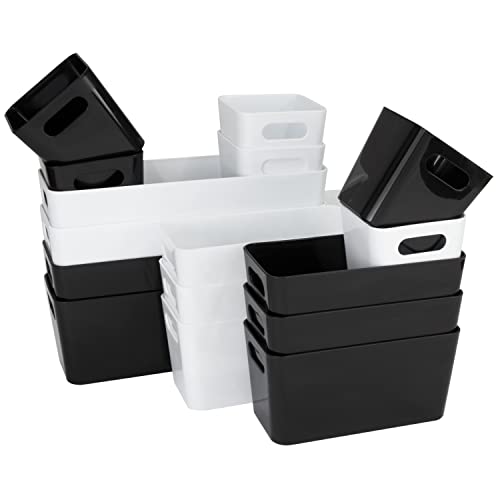16 Teile Organizer Set - 10 cm hoch - weiß und schwarz - in 3 Größen - Schubladeneinsatz - passend für 2 Schubladen von 30 x 50 cm von Hummelladen