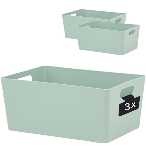 3x Ordnungsbox GRÜN mit Beschriftungsclip - DINA5 - 25x17x11cm - 3,9 Liter Ordnungssystem Ordnungskorb Schublade Organizerbox Kunststoff Aufbewahrung Bad Korb Schrank Schreibtisch Schubladenorganizer von Hummelladen