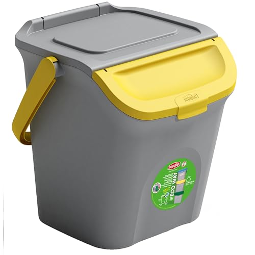 Stapelbarer Müllsortierer 28 Liter Grau mit Gelbem Faltdeckel 39x37x41 cm Mülleimer Mülltonne Mülltrennsystem Recyclingtonne verschließbarer Deckel Stapelbarer Müllsortierer 28 Liter Grau mit Gelbem Faltdeckel 39x37x41 cm Mülleimer Mülltonne Mülltrennsystem Recyclingtonne verschließbarer Deckel von Hummelladen