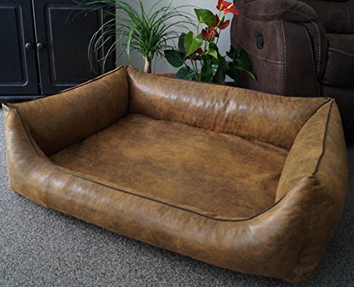 Orthopädisches Hundesofa Hundebett Schlafplatz Wildlederoptik Ortopedico mit Viscoschaum Matratze (80 cm X 60 cm, Amber) von Hundebettenmanufaktur