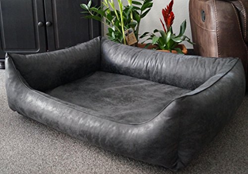 Orthopädisches Hundesofa Hundebett Schlafplatz Wildlederoptik Ortopedico mit Viscoschaum Matratze (80 cm X 60 cm, anthrazit) von Hundebettenmanufaktur