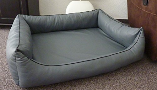 Ortopedico Orthopaedisches Hundesofa Hundebett Kunstleder Hundebettenmanufaktur 80 cm X 60 cm mit Viscoschaum Matratze (grau) von Hundebettenmanufaktur