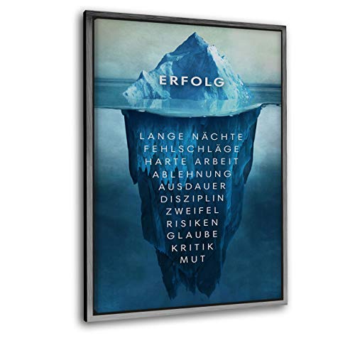 Hustling Sharks® Motivationsbilder als XXL Wandbild Eisberg des Erfolgs - Hochformat (Leinwand mit Rahmen silber, 40 x 60 cm), Wandbilder Motivation, Bilder Büro, Bilder mit Sprüchen von Hustling Sharks