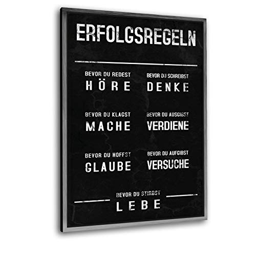 Hustling Sharks® Motivationsbilder als XXL Wandbild Erfolgsregeln - Hochformat (Leinwand mit Rahmen silber, 60 x 90 cm), Bilder Büro, Erfolg Bild, Bilder Spruch, Wanddeko Büro, Bilder Motivation von Hustling Sharks