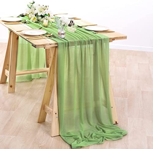 Hykiee Tischläufer Salbeigrün, Tischläufer Hochzeit tischdeko geburtstag kommunion taufe deko jugendweihe mädchen junge konfirmation, Grün Chiffon Stoff Table Runner tisch deko Outdoor Indoor 73*304cm von Hykiee