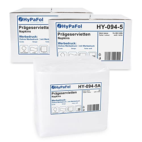 Hypafol Servietten weiß à 32x32 cm, 1-lagig I Prägeservietten im Vorteilspack I Papierservietten für Gastronomie-Betriebe, Kantinen, Büros und Co. I 100% Zellstoff und 1/4-Falz I 20 x 500 Stück von Hypafol