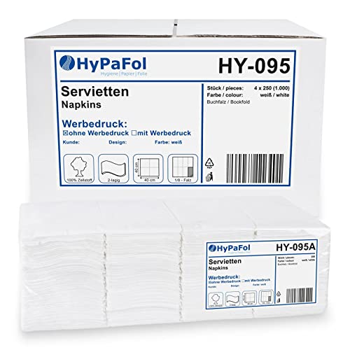 Servietten 40x40 cm, weiß 2-lagig, 1/8-Buchfalz, 4x250 Stück von Hypafol