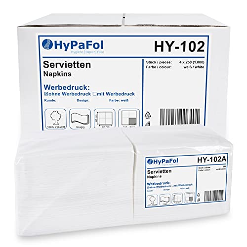 Servietten 40x40 cm, weiß 3-lagig, 1/4-Falz, 4x250 Stück von Hypafol