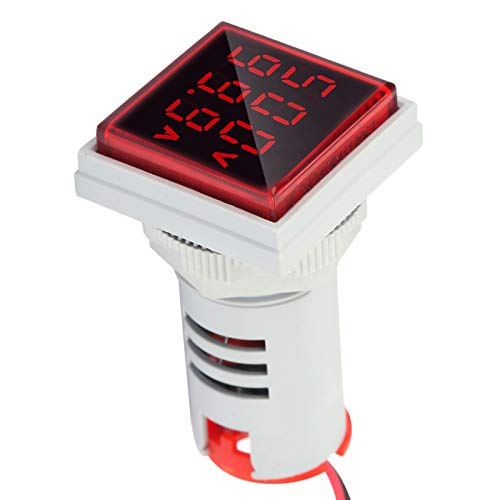 LED Digital Spannung Tester Stromdetektor Platz 22mm Dual Display Voltmeter Amperemeter AC 0-100A 60-500 V Meter Anzeige(rot) von Hyuduo