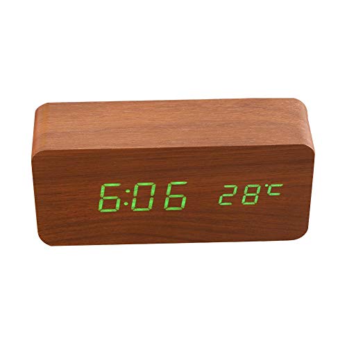 Hztyyier Hölzerne LED Digital Wecker Multifunktionale USB Power Tischuhr Clock mit Temperatur Display für Home Office(#1) von Hztyyier