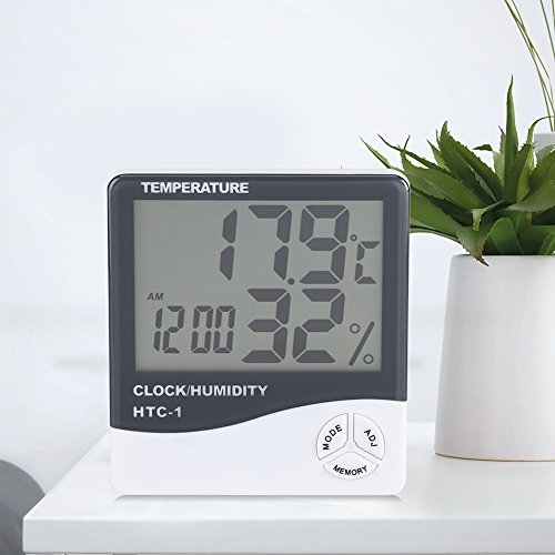 Hztyyier Thermometer Feuchtigkeit Monitor Digital Thermo Hygrometer Hygrometer Temperatur und Luftfeuchtigkeitsmesser mit Taktgeber Anzeige und Stand von Hztyyier