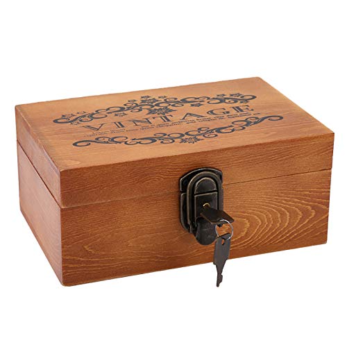 Hztyyier Vintage Schatzkiste, hölzerne Aufbewahrungsbox mit Schloss und Schlüssel, dekorative Vintage Box für die Aufbewahrung von Geschenken und Wohnkultur(#1) von Hztyyier