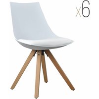 Esszimmerstuhl Gusto Weiß Küchenstuhl aus Holz mit Sitzschale + Sitzkissen aus Kunstleder 6 Stück - Weiß von I-FLAIR