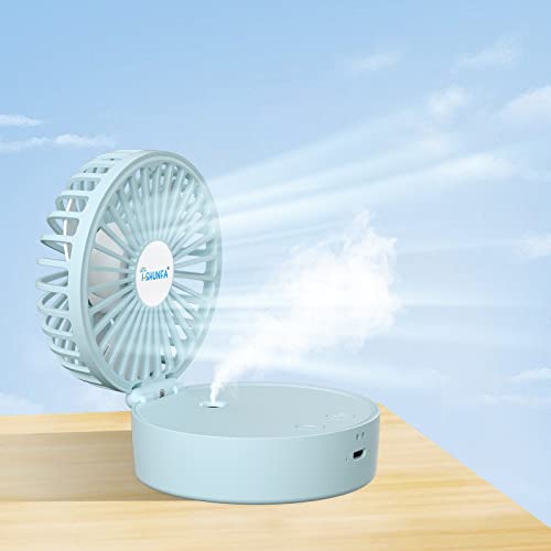 Handventilator,Tragbarer Mini Ventilator mit Kühlen Nebel und Aufladbarem Batterie,Faltbar Klein Taschenventilator,7 Farben Nachtlichter,USB Ventilator 3 Geschwindigkeiten für Reisen,Büro(Blau) von I-SHUNFA