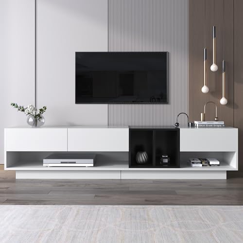 I0I&I0I Modernes TV-Schrank Lowboard Set: Hochglanz-Weiß/Schwarz, Stauraum-optimiert, Stilvolles Design, Praktische Funktionalität (190 L x 40 B x 42H cm) von I0I&I0I
