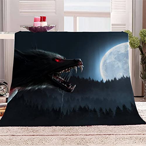 Decke 150x200 cm Halloween Kuscheldecke Flauschig 3D Digitaldruck Weiche Warme Mikrofaser Flanelldecke Werwolf Motiv Wohndecke Sofadecke Couchdecke Blanket für Erwachsene von IATAHI