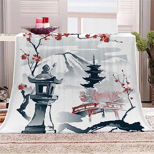 IATAHI Weiche Mikrofaser Decke mit Kirschblüten Muster Kuscheldecke Flauschige Flanelldecke 130x150 cm 3D Sofadecke Klimadecke Reisedecke Wohndecke Outdoor Decke für Teenager von IATAHI