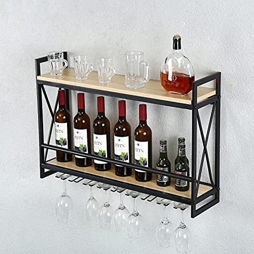 IBOWZ Deckenregal Decken Weinregal 31,5-Zoll-Weinregale aus Metall zur Wandmontage, schwimmende Holzregale, Wandhalterung für Weingläser, Bar, Restaurants, Küche, Blumenregal, Lagerregal von IBOWZ