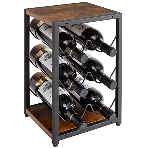 IBUYKE 6 Flaschen Weinregal aus Metall, 3-stufiges Flaschenablage Weinregal Holz,Weinregal Arbeitsplatte,freistehender Weinregalhalter für Schrank, Schrank, Arbeitsplatte, Küche, Bar, Keller TMJ901H von IBUYKE