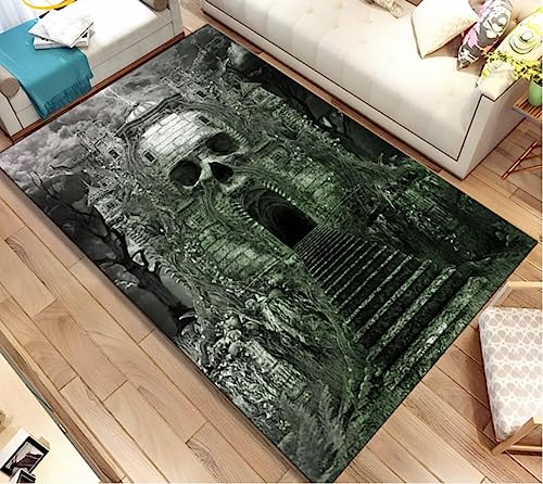 ICOBES Gothic Horror Ghost Skull Area Teppich, Teppich Für Zuhause Wohnzimmer Schlafzimmer Sofa Fußmatte Küche, Kid Play rutschfeste Bodenmatte 80X120Cm von ICOBES