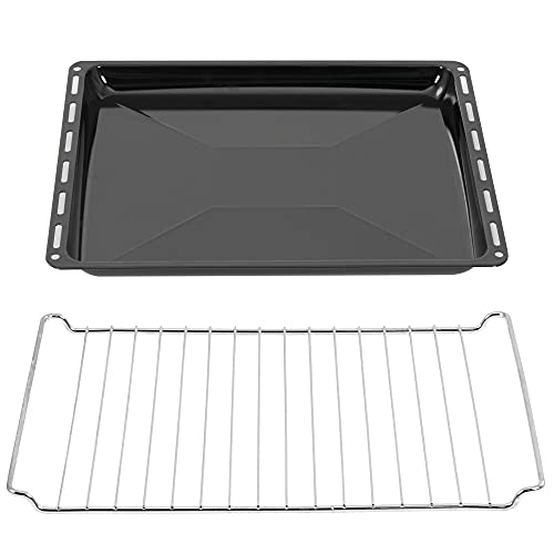 ICQN 445 x 375 x 25mm Gitter Backblech Set, Passend für Whirlpool, Ignis, Bauknecht, Indesit, Algor, Neckermann, Emailliert Fettpfanne und Verchromt Backofenrost, Grillrost 44,5x34 cm von ICQN