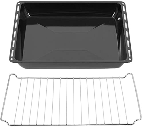 ICQN 445 x 375 x 50 mm Gitter & Backblech Set, Passend für Whirlpool, Ignis, Bauknecht, Indesit, Algor, Neckermann, Lloyds, Backofenrost und Emailliert Fettpfanne 44,5x34 cm von ICQN