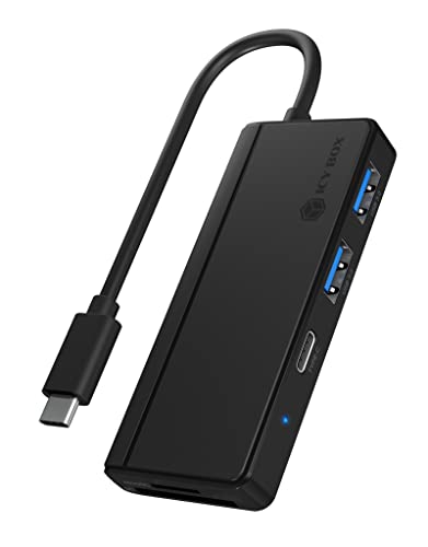 ICY BOX USB-C Hub mit Kartenleser (SD, microSD) und 3 USB 3.0 Ports (1 USB-C, 2 USB-A), integriertes Kabel, Schwarz von ICY BOX