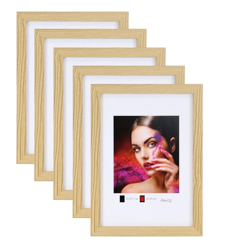 IDEAL TREND 2er 3er 5er Set Holz Bilderrahmen Lifestyle Plexi Foto Rahmen Collage Wanddeko Poster HR-25: Farbe: 5er Pack Natur | Format: 40x60 von IDEAL TREND