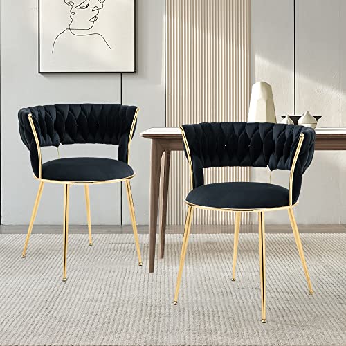IDEASY Esszimmerstühle, Set von 2 Modernen Samt Stühle Esszimmer mit Goldenen Metallbeinen, Elegante Gepolsterte Stühle für Esszimmer, Küche, Wohnzimmer und Kosmetiktisch, Schwarz von IDEASY
