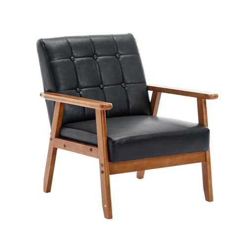 IDEASY Moderner Akzentstuhl, gepolsterter Sessel mit Armlehne und Füßen aus Massivholz, bequemer Lese- und Freizeitsessel für Wohnzimmer und Schlafzimmer (Schwarz) von IDEASY