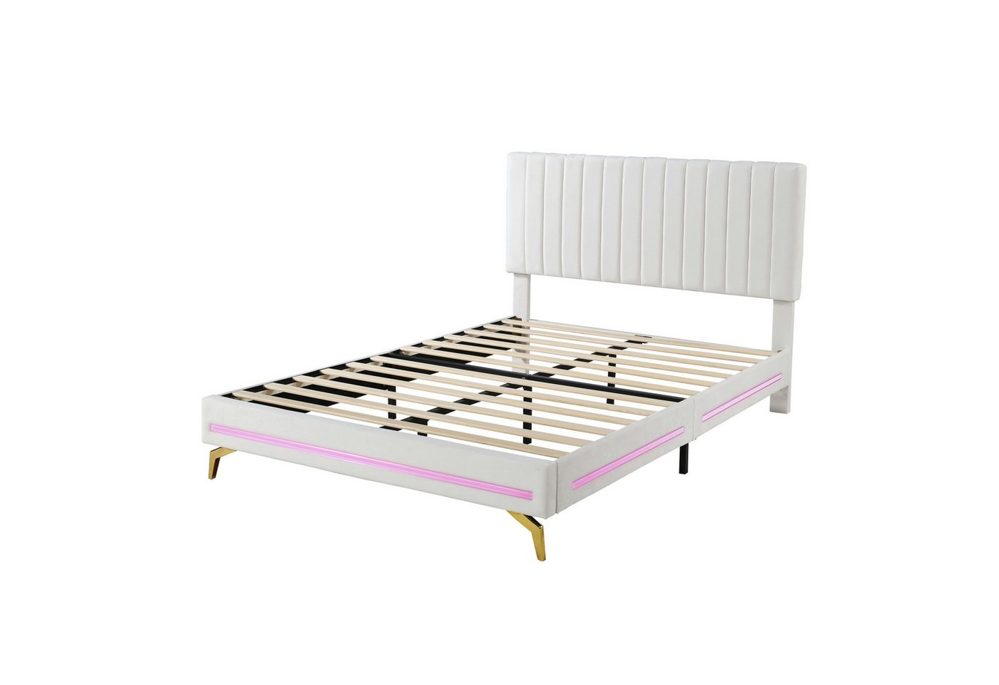 IDEASY Polsterbett Doppelbett, Familienbett, 140 x 200 cm, mit LED-Licht, (Metallbeine, Samtstoff, verstellbares Kopfteil), (Kissen und Matratze nicht im Lieferumfang enthalten) von IDEASY