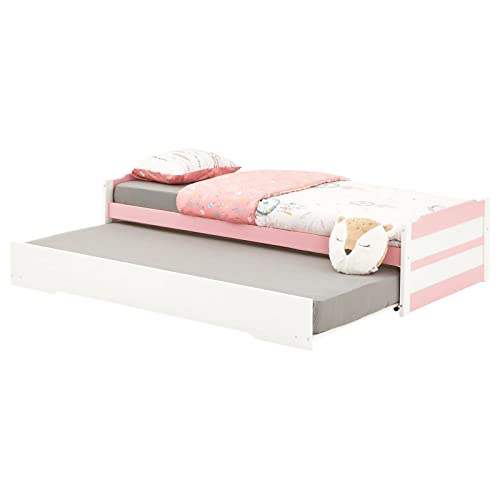 IDIMEX Ausziehbett Lorena in 90 x 190 cm, schönes Kinderbett aus Kiefer massiv in weiß/rosa, praktisches Jugendbett mit Auszugskasten von IDIMEX