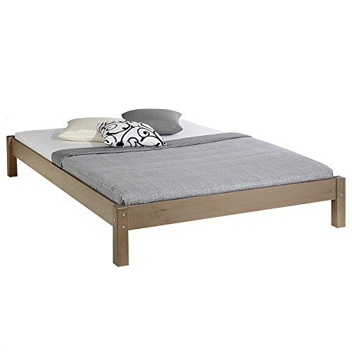 IDIMEX Futonbett Taifun aus massiver Kiefer in Taupe, schönes Bett in 140 x 190 cm, praktisches Bettgestell mit Holzfüße von IDIMEX