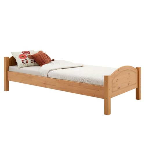 IDIMEX Massivholzbett FLIMS aus massiver Kiefer in buche, stabiles Bett in 90 x 200 cm, schönes Bettgestell mit Fuß- und Kopfteil von IDIMEX