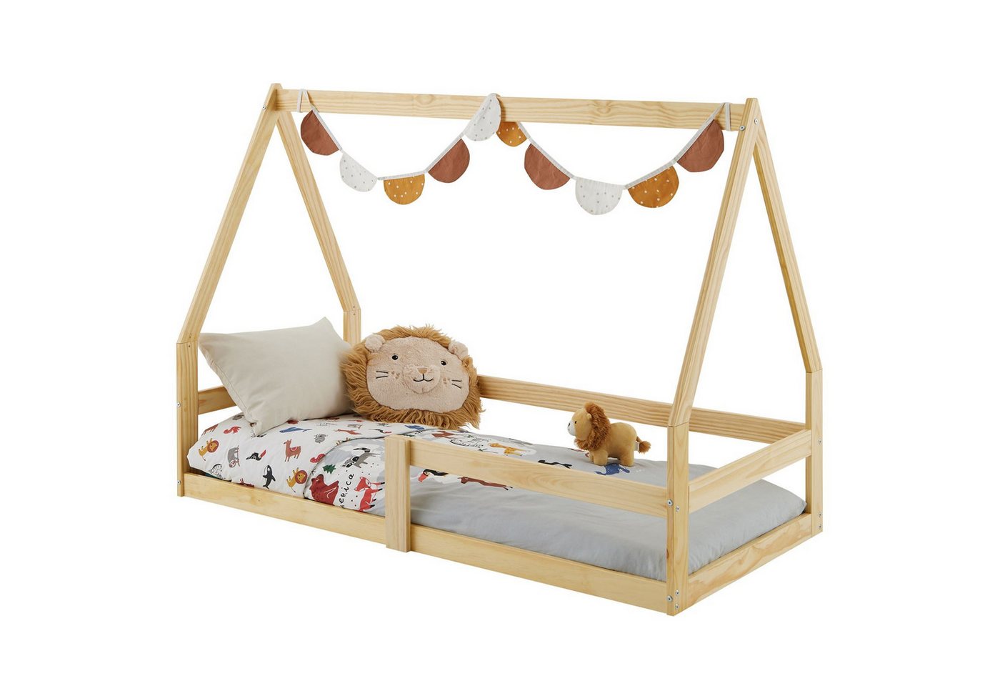 IDIMEX Kinderbett, Hausbett Kinder Bodenbett Kinderbett Kiefer-Massivholz 80x160 cm natur von IDIMEX