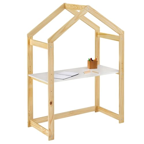 IDIMEX Kinderschreibtisch LIA Hausform weiß/Natur höhenverstellbar - Schreibtisch für Kinderzimmer, mitwachsend, individuell anpassbar, aus Kiefer von IDIMEX