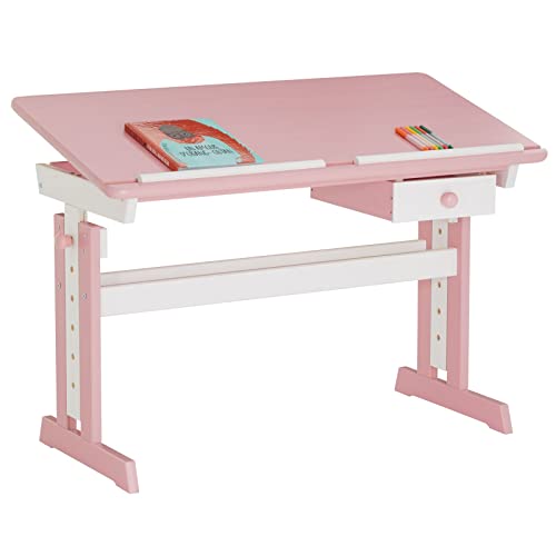 IDIMEX Kinderschreibtisch Flexi mit Kippfunktion und Höhenverstellung, praktischer Schreibtisch aus massiver Kiefer in weiß/rosa von IDIMEX