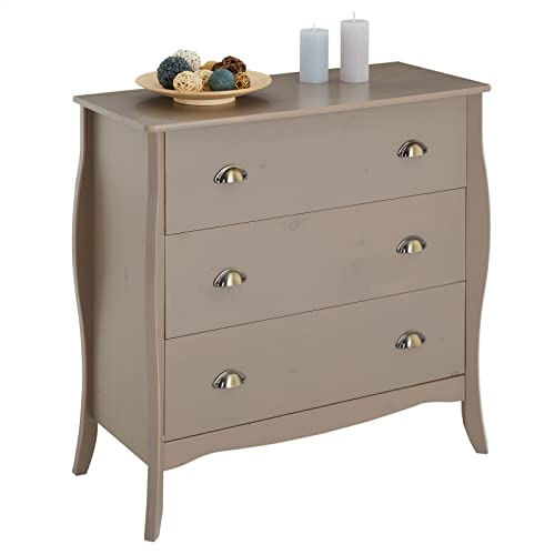 IDIMEX Kommode Antoinette, schönes Sideboard im Barockstil, antike Anrichte aus Kiefer in Taupe, praktische Schubladenkommode mit 3 Schubladen von IDIMEX