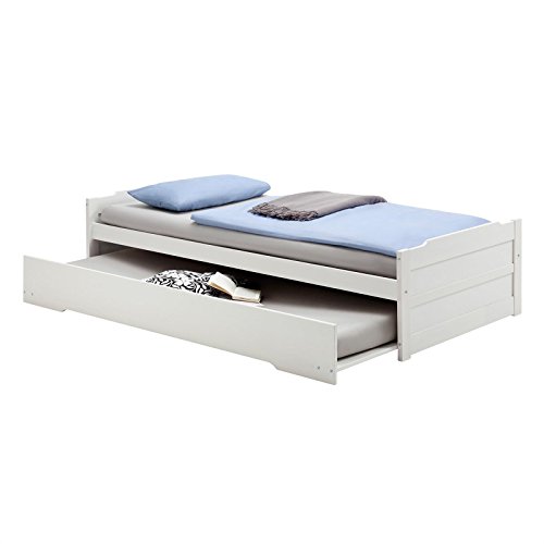 IDIMEX Ausziehbett Lorena in 90 x 190 cm, schönes Tagesbett aus Kiefer massiv in weiß, praktisches Jugendbett mit Auszugskasten von IDIMEX