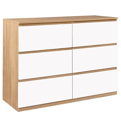 IDMarket - Kommode mit 6 Schubladen, Holz, Buche/Weiß von IDMarket