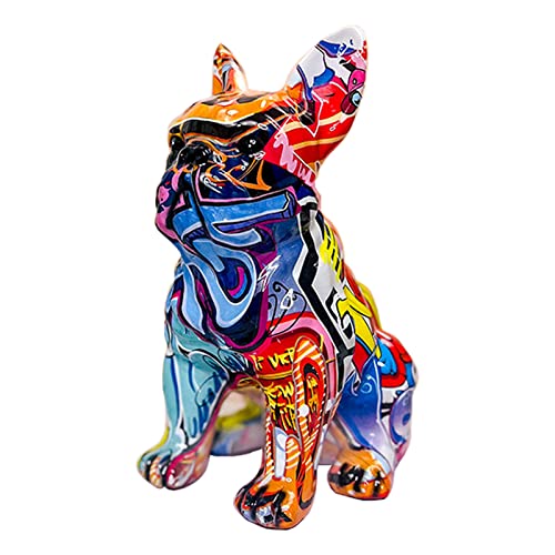 IDORTYBB Graffiti-Statue mit französischer Bulldogge, Tier-Hund, Kunstfigur, Heimdekoration für Wohnzimmer, Schlafzimmer, Bücherregal, TV-Schrank, Schreibtischdekoration, Tischdekoration, Ornamente von IDORTYBB