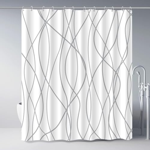 IGINOA Duschvorhang 180x200 mit Ösen Antischimmel Grau Gestreift Stoff Shower Curtains Weiss Schimmelresistent Textil Badewanne Vorhang Weiß Überlänge Wasserdicht Duschvorhänge Motiv Blickdicht IGINOA Duschvorhang 180x200 mit Ösen Antischimmel Grau Gestreift Stoff Shower Curtains Weiss Schimmelresistent Textil Badewanne Vorhang Weiß Überlänge Wasserdicht Duschvorhänge Motiv Blickdicht von IGINOA