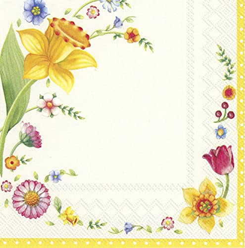 20 Servietten Frühlingsbord?re gelb/creme | Narzisse | Blumen | Frühling | Ostern | Tischdeko | Decoupage | Serviettentechnik 33x33cm von IHR