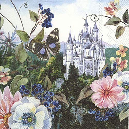 IHR Papierservietten „Once Upon A Time“, 33 cm, quadratisch, Märchenschloss und Blumen, 20 Stück von IHR