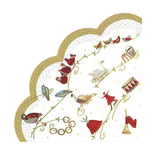 IHR Rondo Papierservietten, rund, geriffelt, japanische Motive, 12 Tage der Weihnachten, Weißgold, Weihnachtsmuster von IHR
