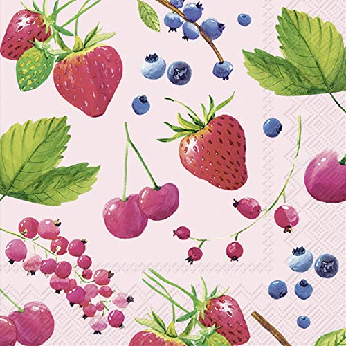 IHR Sorbet Cocktail-Servietten Papier 3 lagig Früchte Erdbeeren 25 x 25 cm Rose von IHR