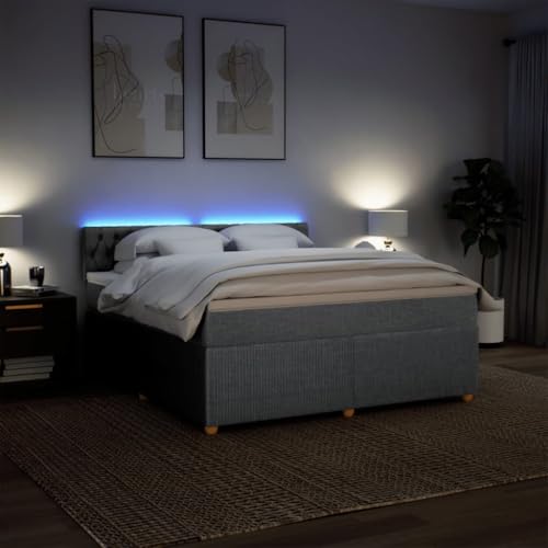 IKAYAA Boxspringbett 180 x 200 cm - Bett mit LED Beleuchtung, Topper & Federkern Matratze - Polsterbett 180 x 200 cm mit Matratze - Bett mit Matratze und Lattenrost Hellgrau Type-1 IKAYAA Boxspringbett 180 x 200 cm - Bett mit LED Beleuchtung, Topper & Federkern Matratze - Polsterbett 180 x 200 cm mit Matratze - Bett mit Matratze und Lattenrost Hellgrau Type-1 von IKAYAA