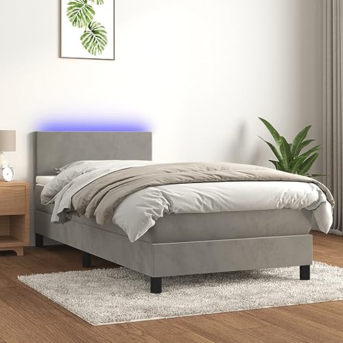 IKAYAA Boxspringbett mit Matratze LED Bett 100x200 mit matratze und lattenrost Boxspringbett 100x200 mit matratze Bett komplett mit Kopfteil Samt-Hellgrau-100 x 200 cm IKAYAA Boxspringbett mit Matratze LED Bett 100x200 mit matratze und lattenrost Boxspringbett 100x200 mit matratze Bett komplett mit Kopfteil Samt-Hellgrau-100 x 200 cm von IKAYAA