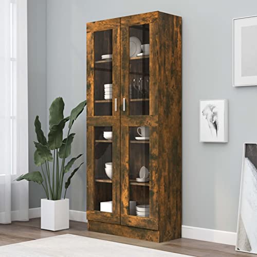 IKAYAA Vitrinenschrank Bücherschrank Mit Fächern und Glastüren Glasvitrine Stehend Standvitrine Vorratsschrank Küche Bücherschrank Mit Glastüren Räuchereiche 82.5 x 30.5 x 185.5 cm Holzwerkstoff IKAYAA Vitrinenschrank Bücherschrank Mit Fächern und Glastüren Glasvitrine Stehend Standvitrine Vorratsschrank Küche Bücherschrank Mit Glastüren Räuchereiche 82.5 x 30.5 x 185.5 cm Holzwerkstoff von IKAYAA