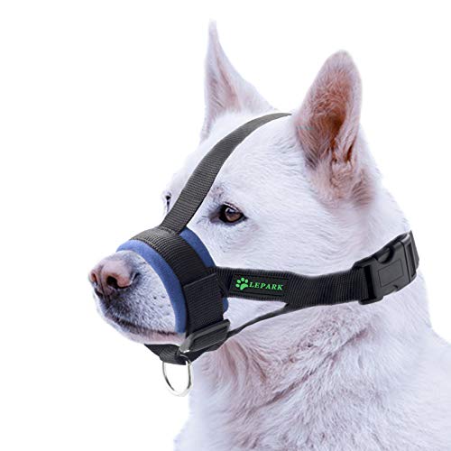 ILEPARK Hunde Maulkorb Soft Nylon Haustier für Kleine,Mittlere und Große Hund,Verhindert Beisen, Bellen und Kauen abzuhalten anpassbare (L,Blau) von ILEPARK